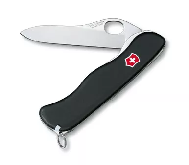 Victorinox Swiss Army Sentinel One Hand -Black - One Hand Opening Non-Serrated Blade, Tweezers and Toothpick