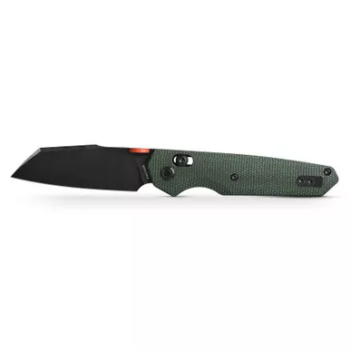 Vosteed Knives Talarurus Crossbar Lock Folding Knife - 3.03" Sandvik 14C28N Black Stonewashed Modified Sheepsfoot Blade, Green Canvas Micarta Handles - A2702