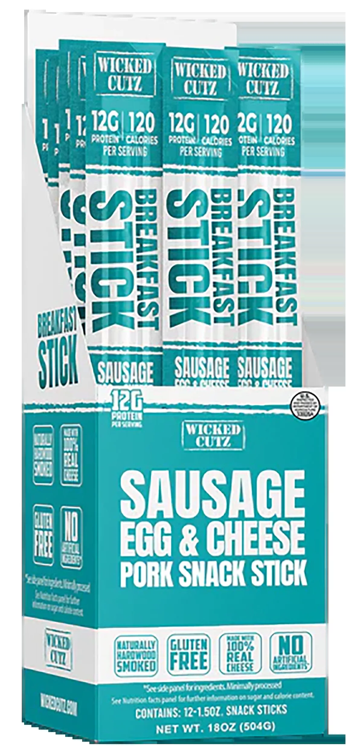 Wicked Cutz Sausage, Egg & Cheese Breakfast Snack Sticks, Gluten-Free 12 Pack, WCBR12SEC