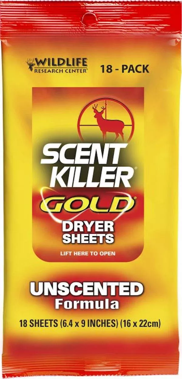 WILDLIFE RESEARCH SCENTS Scent Killer Gold Dryer Sheets, Unscented 18-Pack - 1280