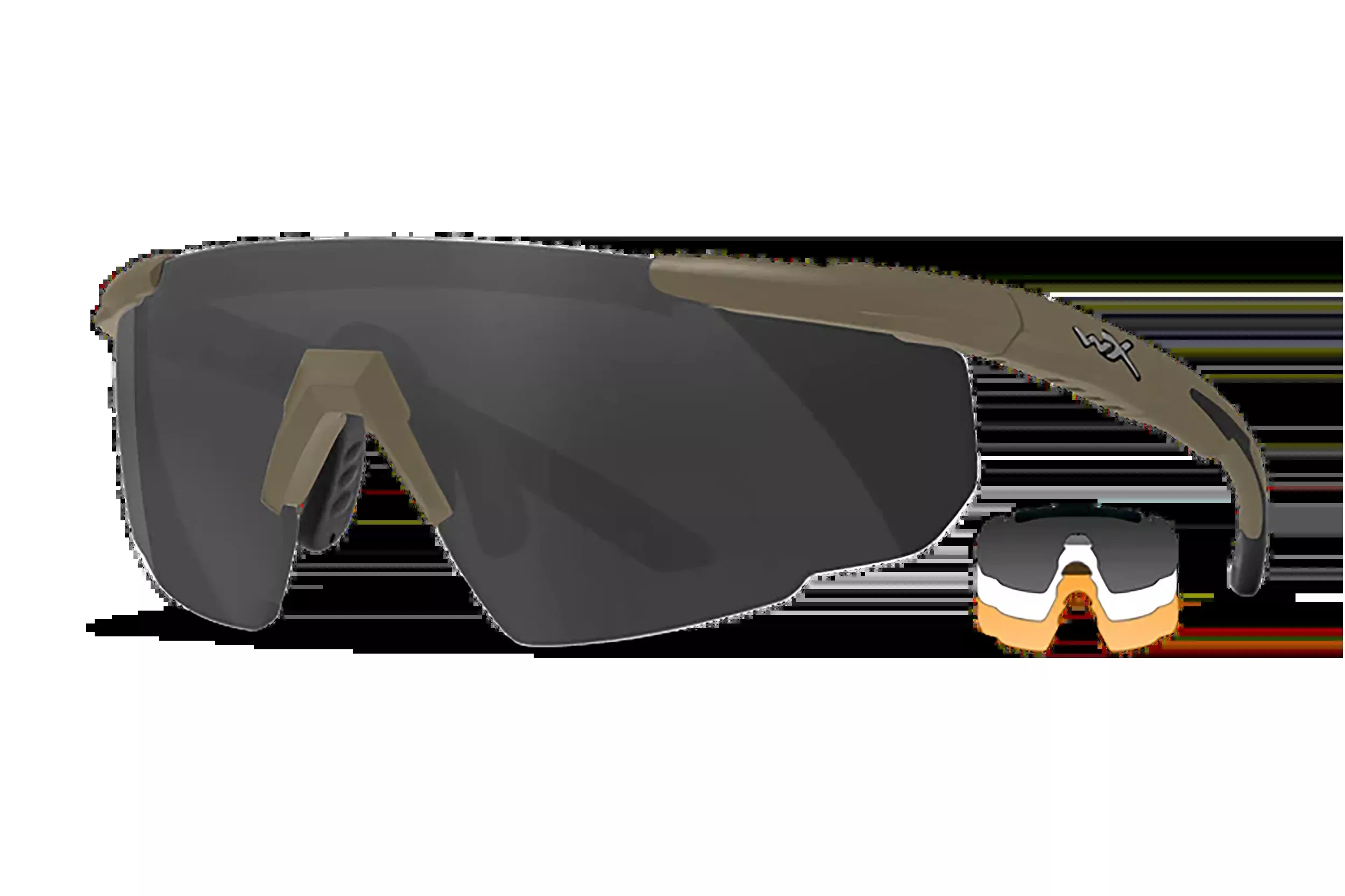 Wiley X Saber Advanced Ballistic Safety Glasses, Matte Tan Frame with Clear/Smoke Gray/Light Rust Lenses, 308T