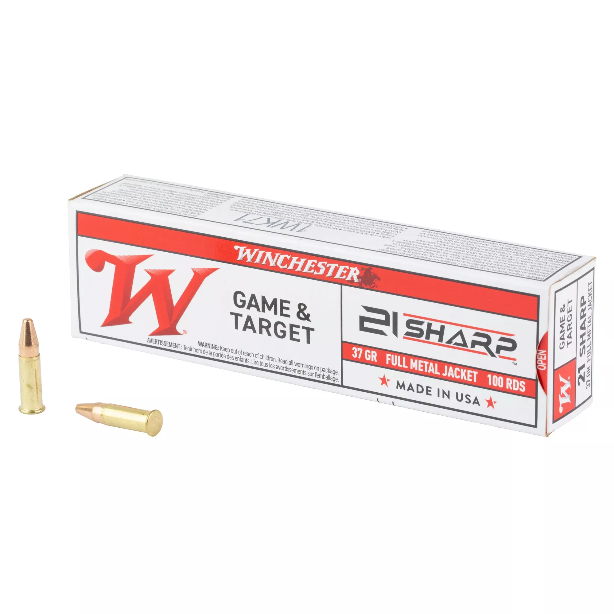 Winchester 21 Sharp Game & Target Full Metal Jacket 42 Grain Rimfire Ammo, 100 Rounds USA21