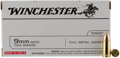 Winchester 9mm NATO 124 gr Full Metal Jacket (FMJ) Ammo 50 Round Box