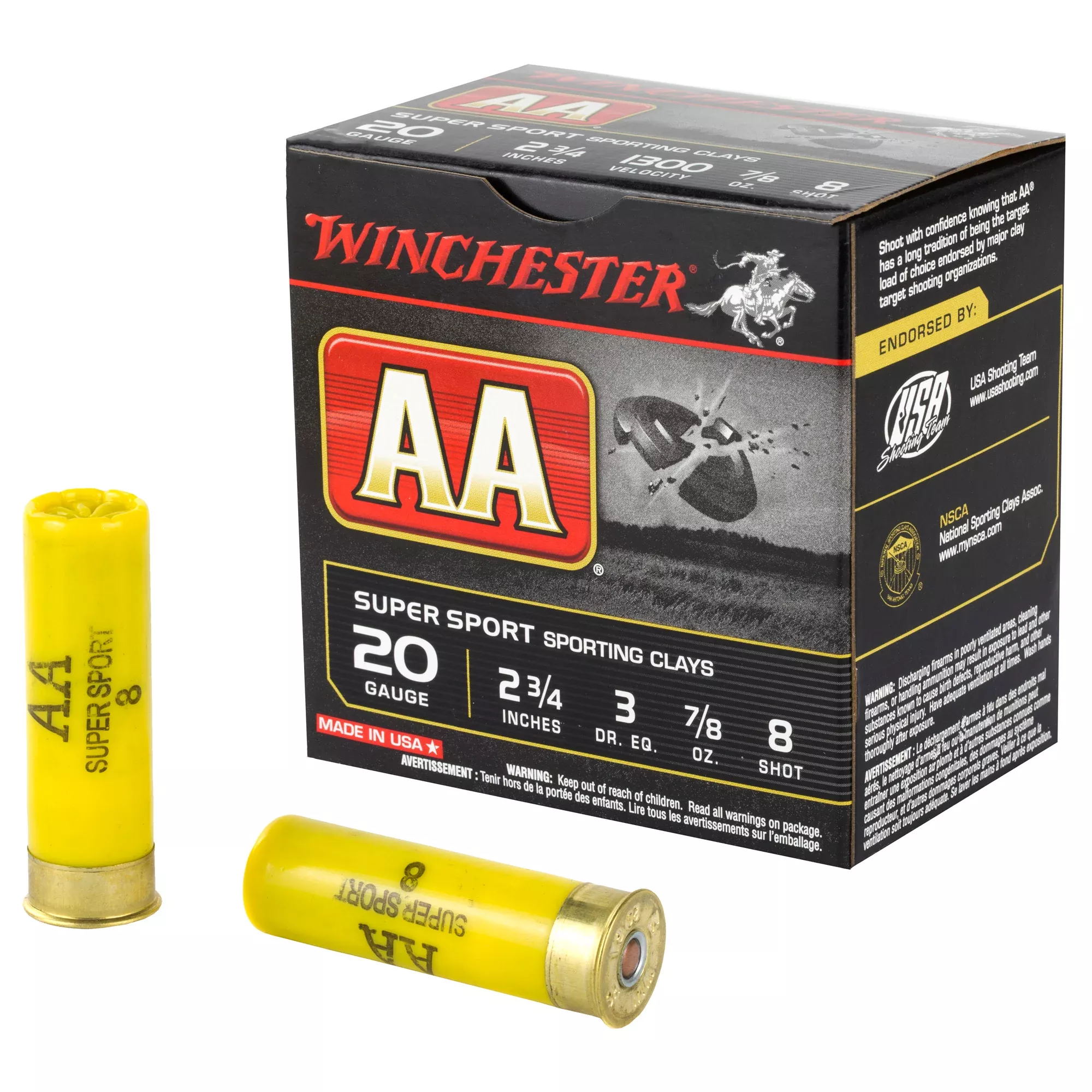 Winchester AA Super Sport 20 Gauge 2-3/4in #8 Lead Shot 7/8oz 1300 FPS Target Loads AASC208