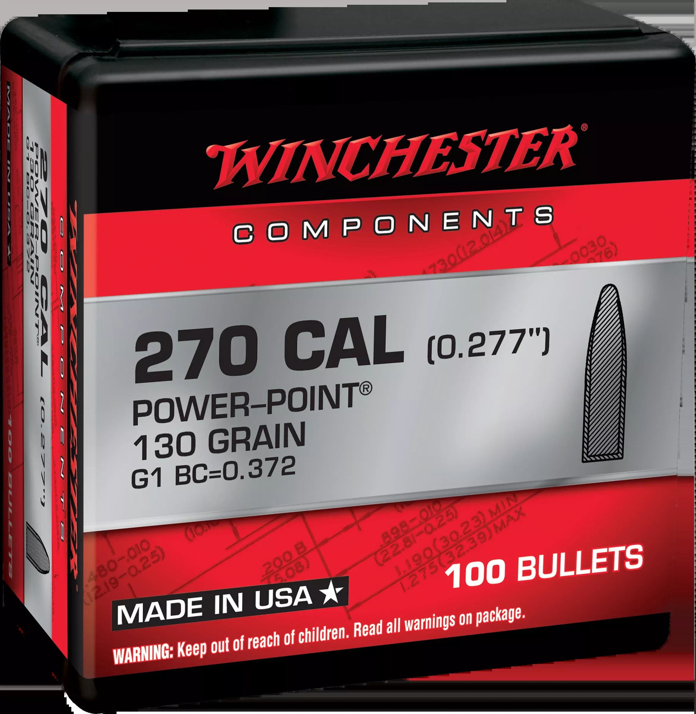Winchester Ammo .270 Cal 130gr Power-Point Reloading Rifle Bullets (100 Count) WB270P130X