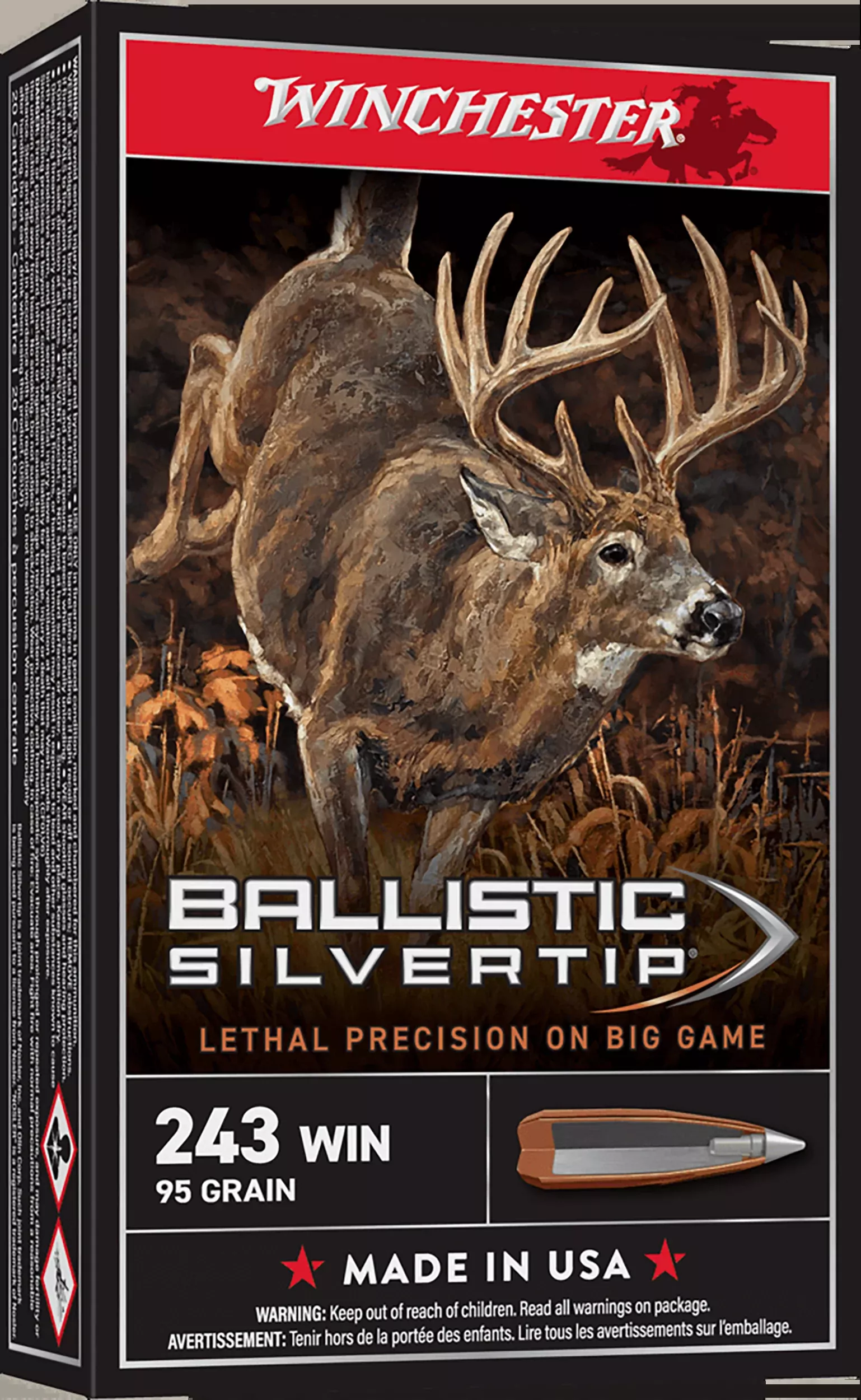Winchester Ammo Ballistic Silvertip .243 Win 55gr Fragmenting Polymer Tip Rifle Ammo 20rd SBST243
