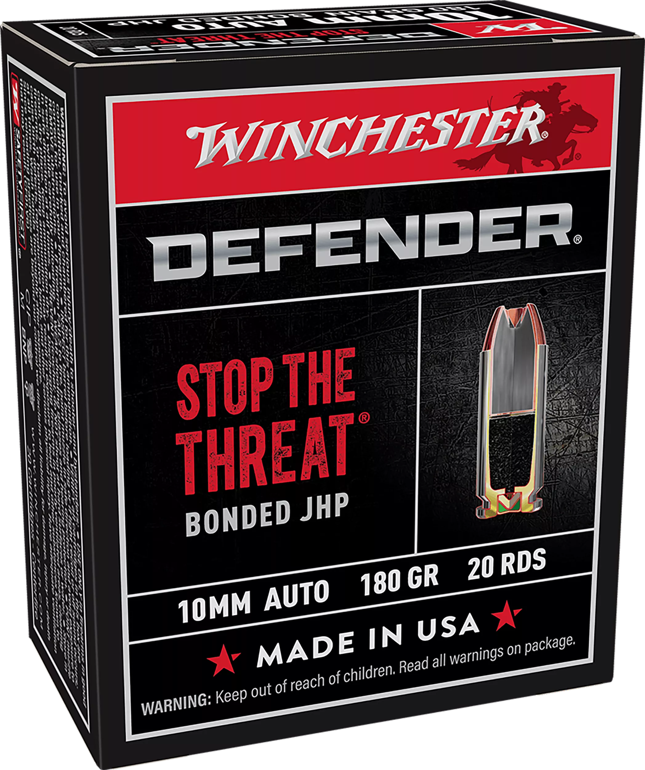 Winchester Ammo S10MMPDB Defender10mmAuto 180gr Bonded Jacket Hollow Point 20 Per Box/10 Case
