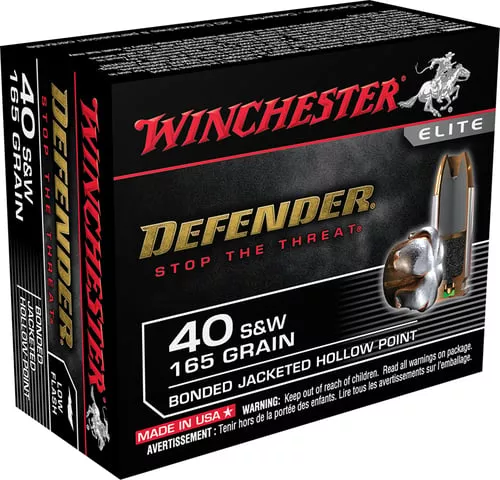 Winchester Ammo S40SWPDB Defender40S&W 165gr Bonded Jacket Hollow Point 20 Per Box/10 Case