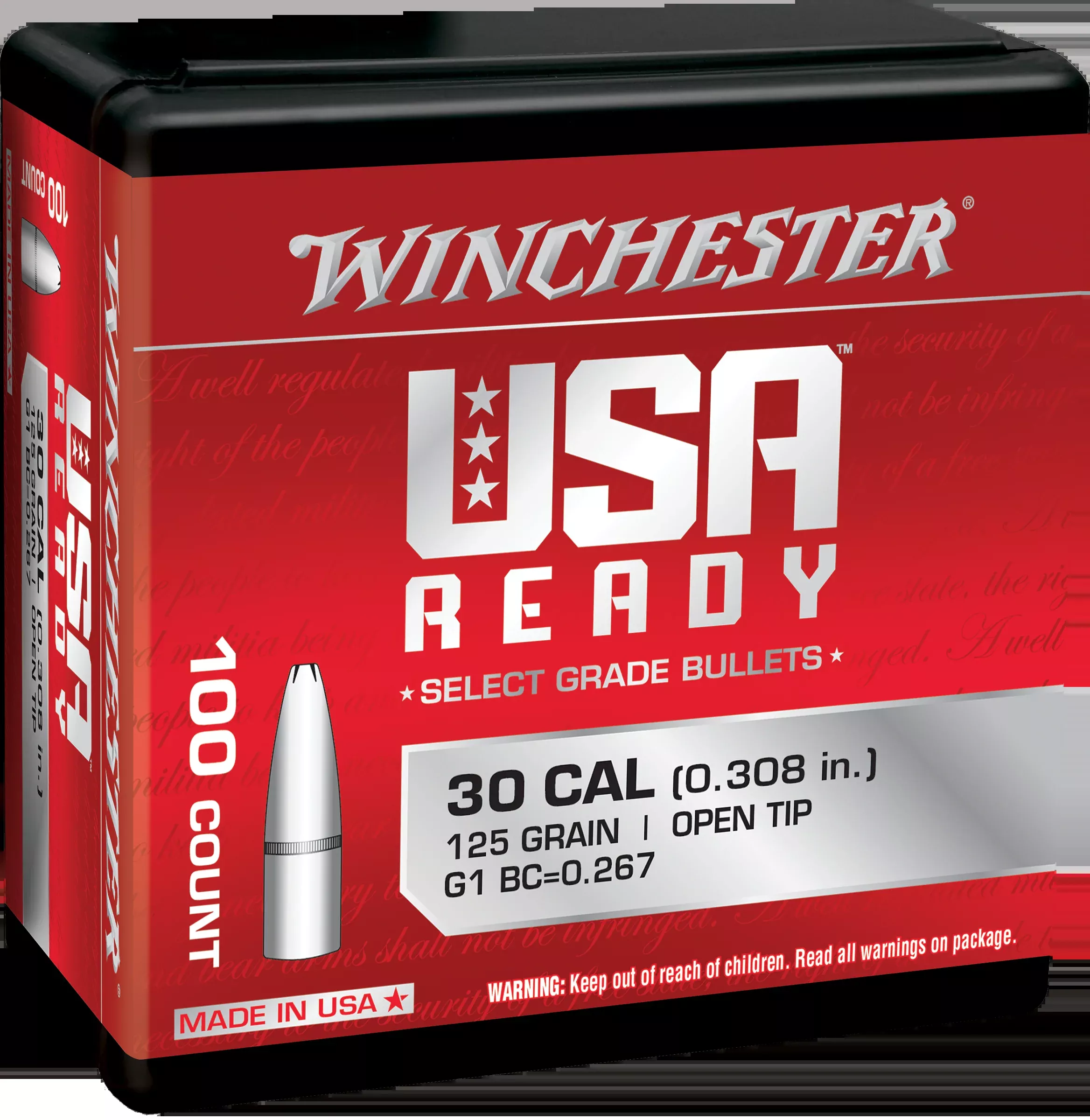 Winchester Ammo USA Ready .308 Winchester 125gr Open Tip Reloading Bullets 100ct Box WBR30125