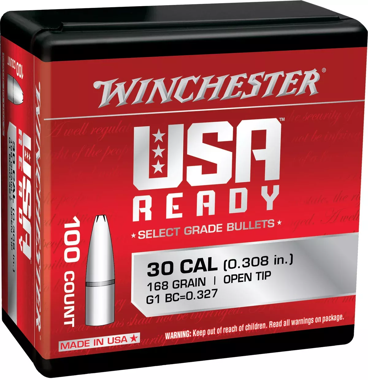 Winchester Ammo WBR30168 Centerfire Rifle308Win 168gr Open Tip 100 Per Box/10 Case