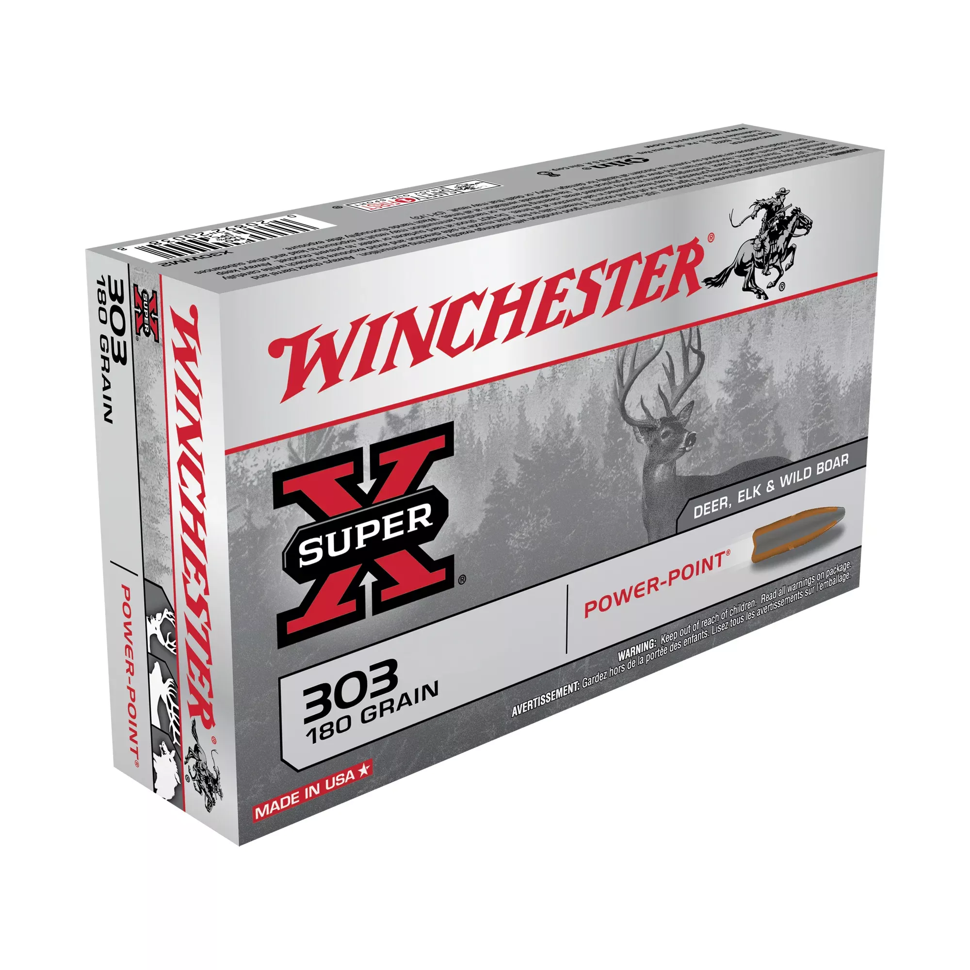 Winchester Ammunition Super-X .303 British 180gr Power-Point Soft Point Rifle Ammo 20 Rounds X303B1