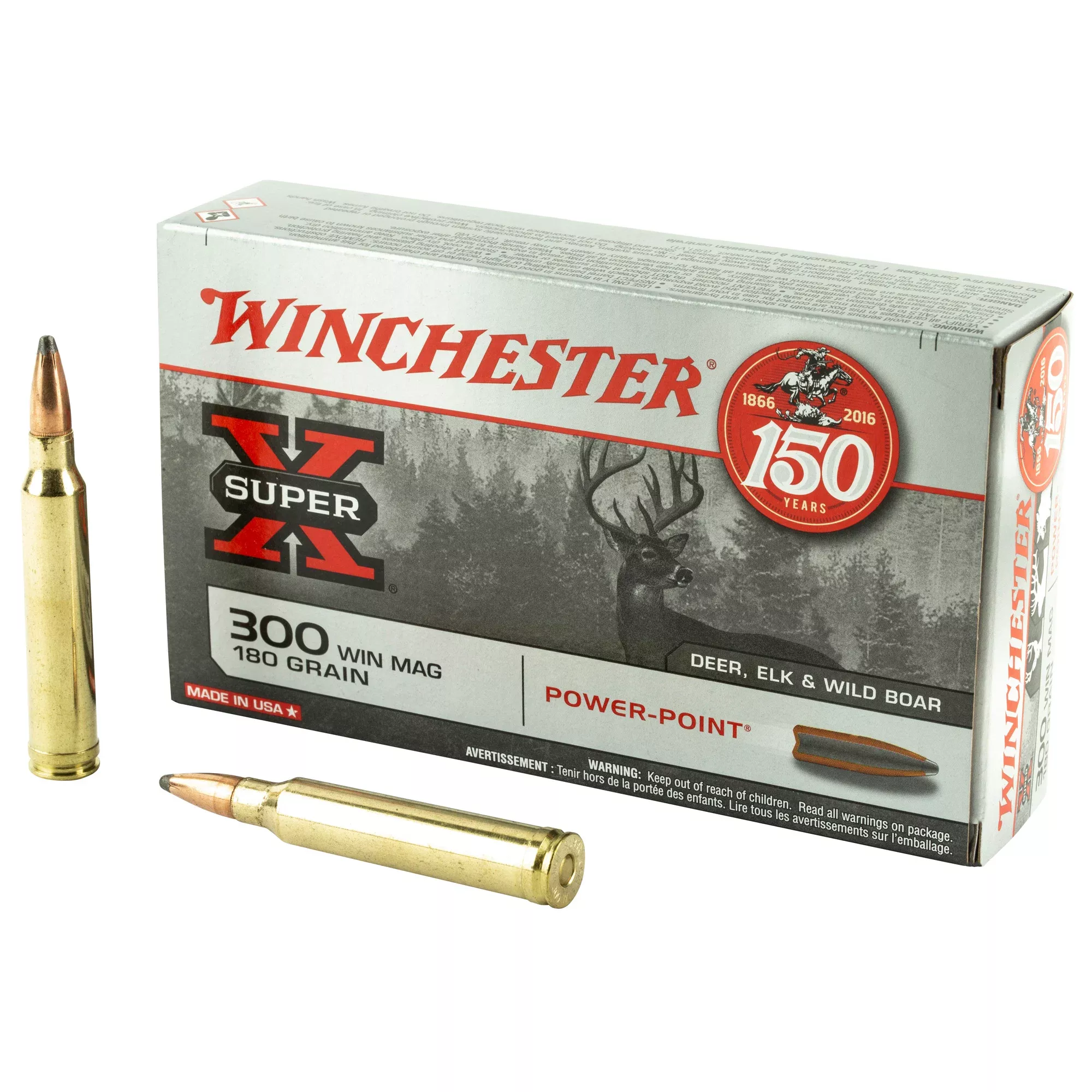 Winchester Ammunition Super-X Power-Point .300 Win Mag 180gr Jacketed Soft Point Ammo 20rd X30WM2
