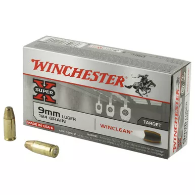 Winchester Ammunition Super X Winclean 9MM 124 Grain Brass Enclosed Base Clean - 50 Round Box