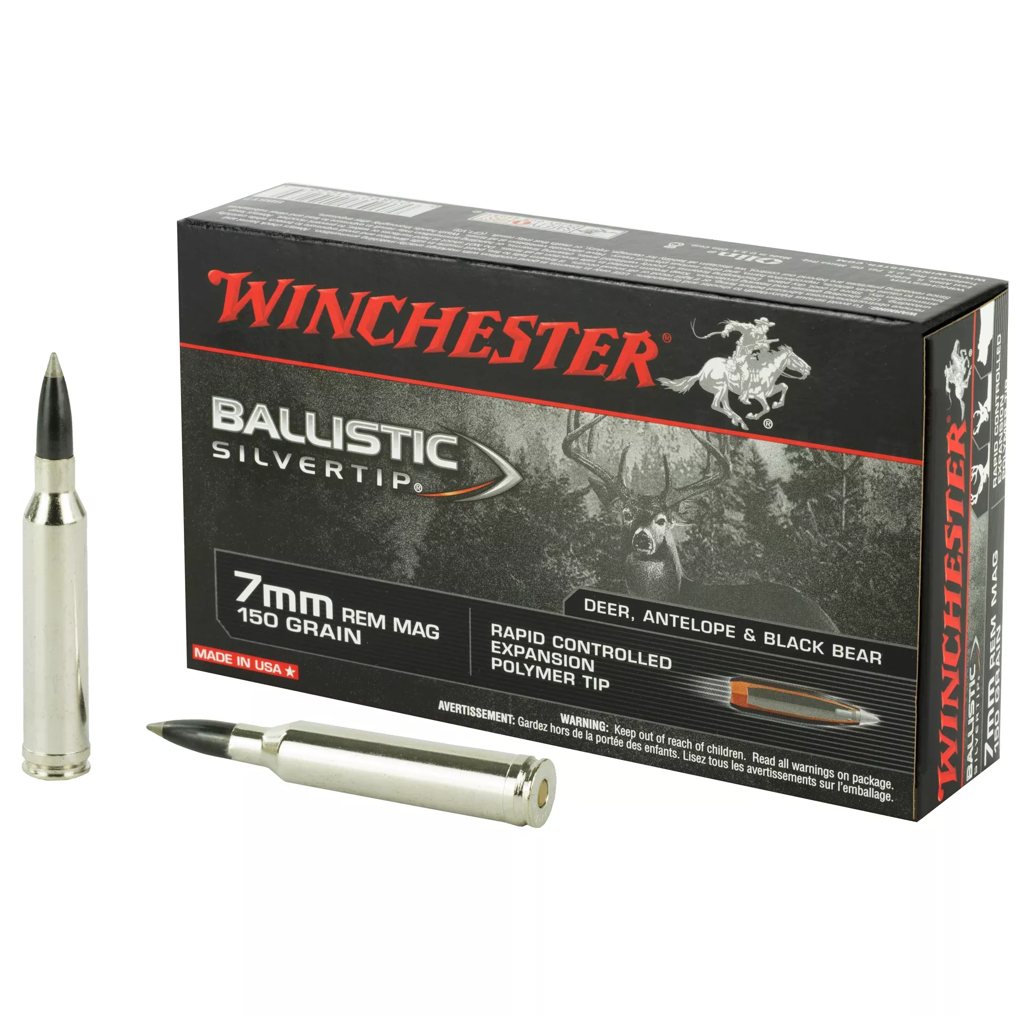Winchester Ballistic Silvertip 7mm Remington Magnum 150gr Polymer Tip Ammo 20-Round Box SBST7