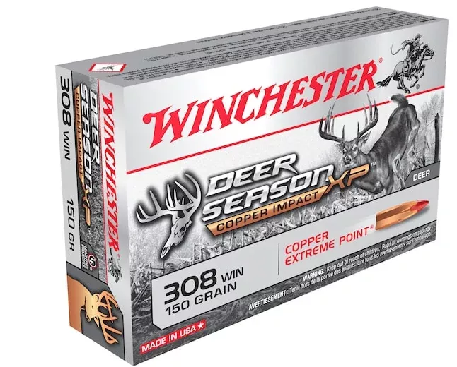 Winchester Deer Season XP Copper Impact Ammunition 308 Winchester 150 Grain Copper Extreme Point Polymer Tip Lead-Free Box of 20