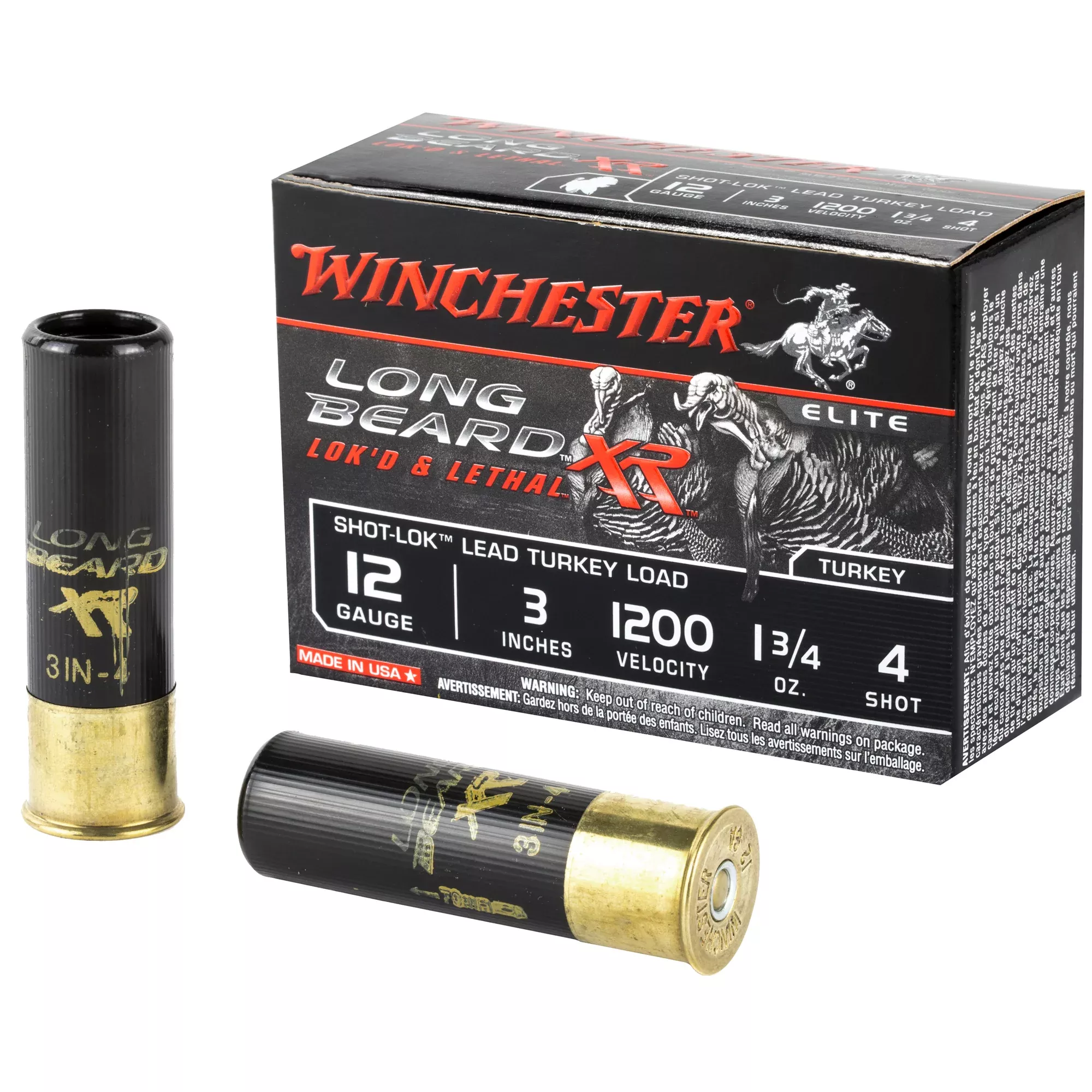 Winchester Long Beard XR Turkey Shotshells 12 Gauge 3in #4 1-3/4 oz 1200 fps STLB1234