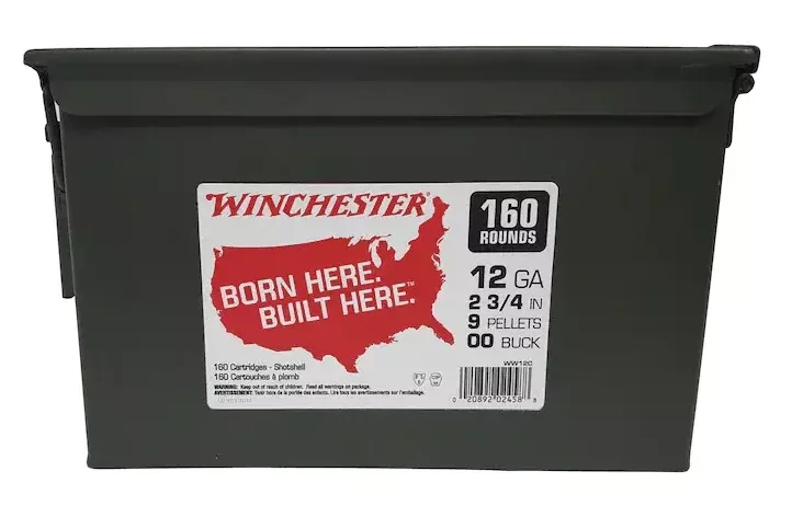 Winchester Military Grade Ammunition 12 Gauge 2-3/4″ Buffered 00 Buckshot 9 Pellets Ammo Can of 160