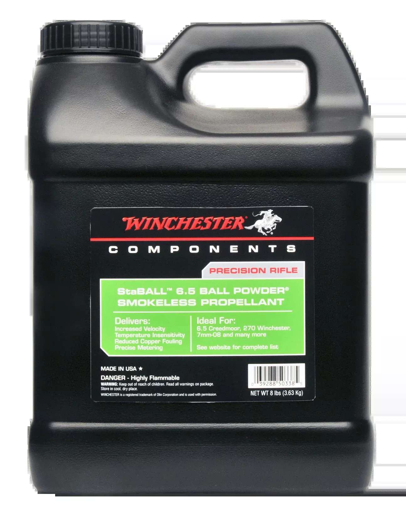Winchester Powder StaBALL 6.5 Temperature-Insensitive Ball Rifle Powder, 8 lb Jug STABALL8