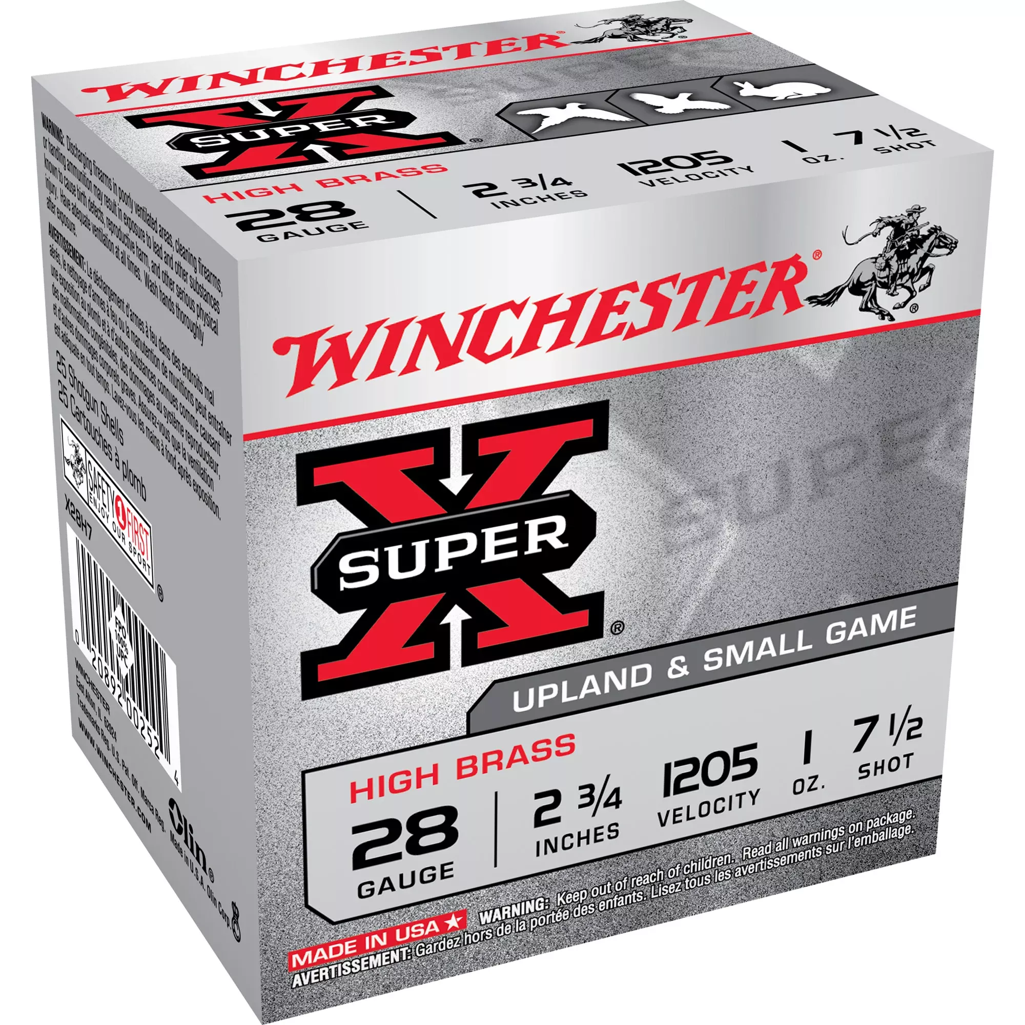 Winchester Super-X High Brass 28 Gauge 2-3/4" #7.5 Lead Shot 1 oz 25ct Shotshells X28H7