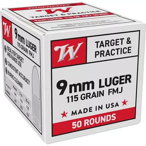 Winchester USA White Box 9MM Luger FMJ 115 Gr Ammo 50 Round Box
