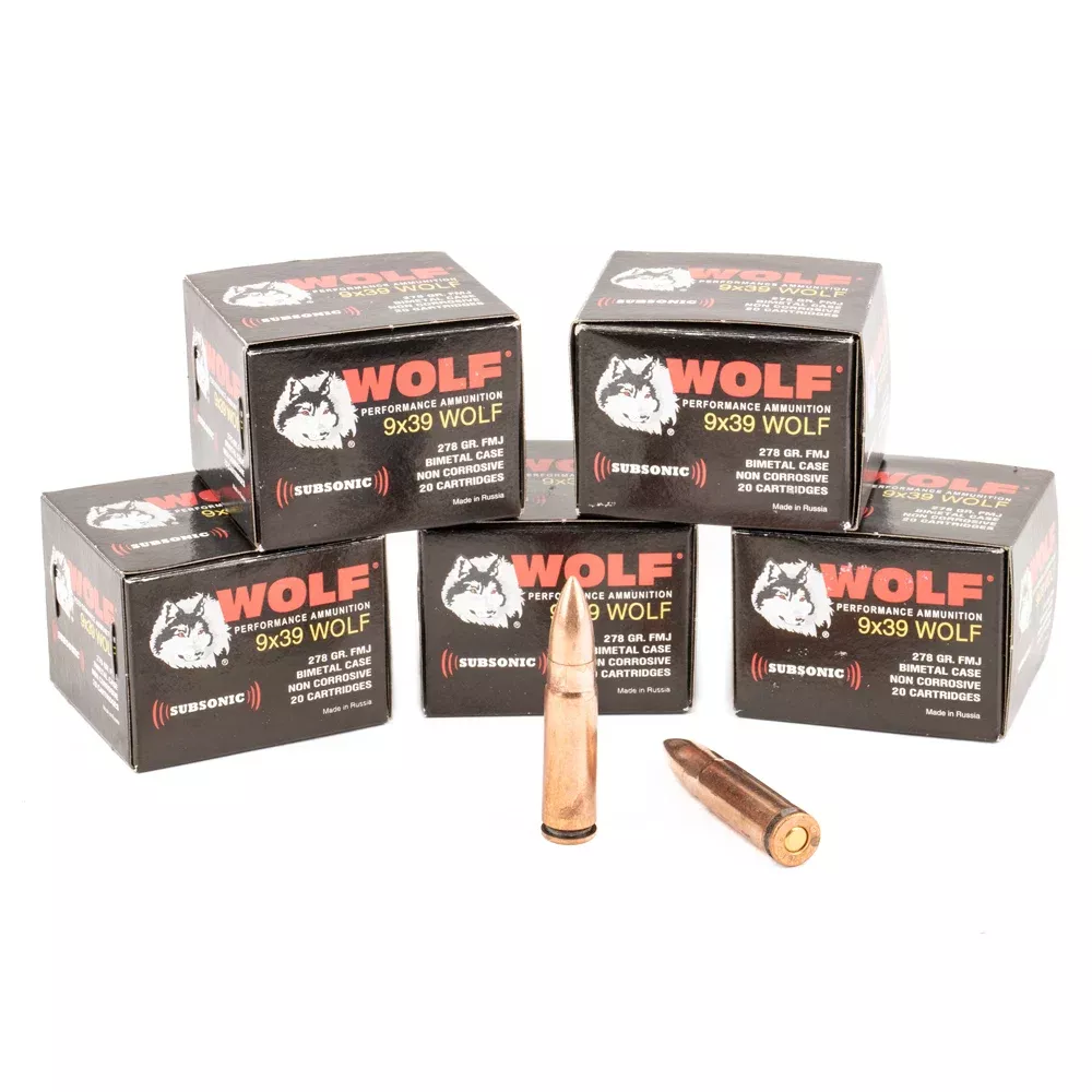 Wolf Performance 9x39mm 278gr FMJ Subsonic Rifle Ammo - 100 Rounds (5 Boxes of 20)