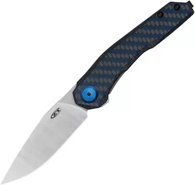 Zero Tolerance 0545BLUCF Flipper Knife - 3.2" CPM-MagnaCut Stonewashed Drop Point Blade, Blue/Black Carbon Fiber and Titanium Handles, Frame Lock