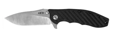 Zero Tolerance Hinderer 0562CF Flipper - 3.5" CPM-20CV Satin Plain Blade, Carbon Fiber with Titanium Back Handle, Frame Lock