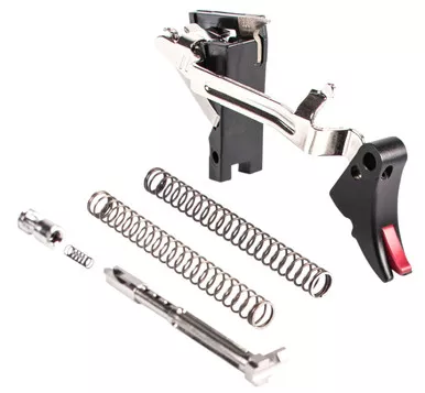 ZEV FULADJULT9BR Fulcrum Adjustable Trigger Ultimate Kit Black/Red Black/Red Curved Trigger, Compatible w/Gen1-3 Glock 17/17C/17L/19/19C/26/34